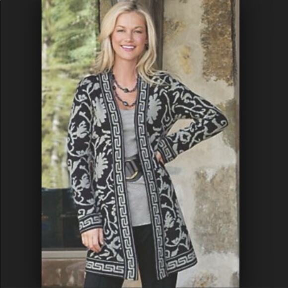 Soft Surroundings Sweaters - Soft Surroundings Mohair Wool Blend Bistro Floral Open Front Duster Cardigan PL